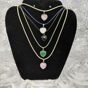 Heart Pendant Necklace Set - Green, Pink, Black, White